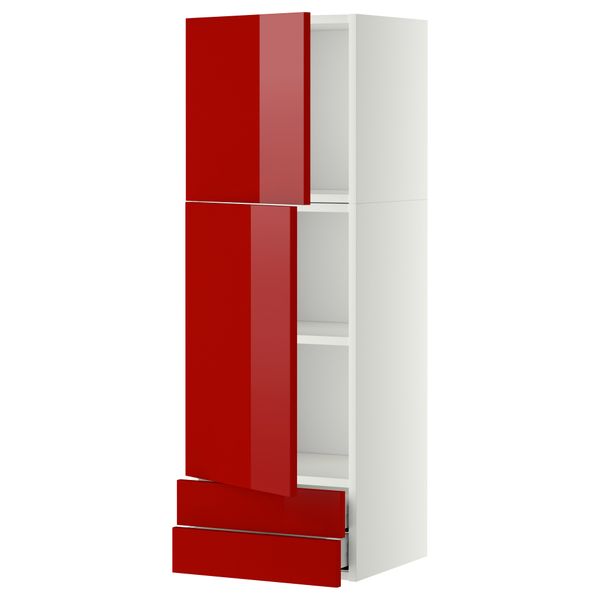 Навесной шкаф, 2 дверцы, 2 ящика МЕТОД / МАКСИМЕРА, белый, Рингульт красный - схема-чертеж с размерами