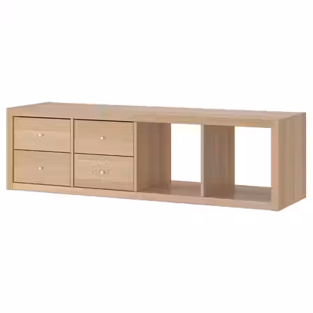 KALLAX Стеллаж с 2 вставками - с 4 ящиками/под беленый дуб 147x42 см