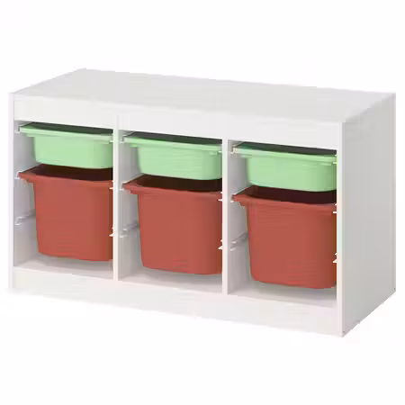 TROFAST Комбинация д/хранения+контейнеры - белый светло-зеленый/красный 99x44x56 см