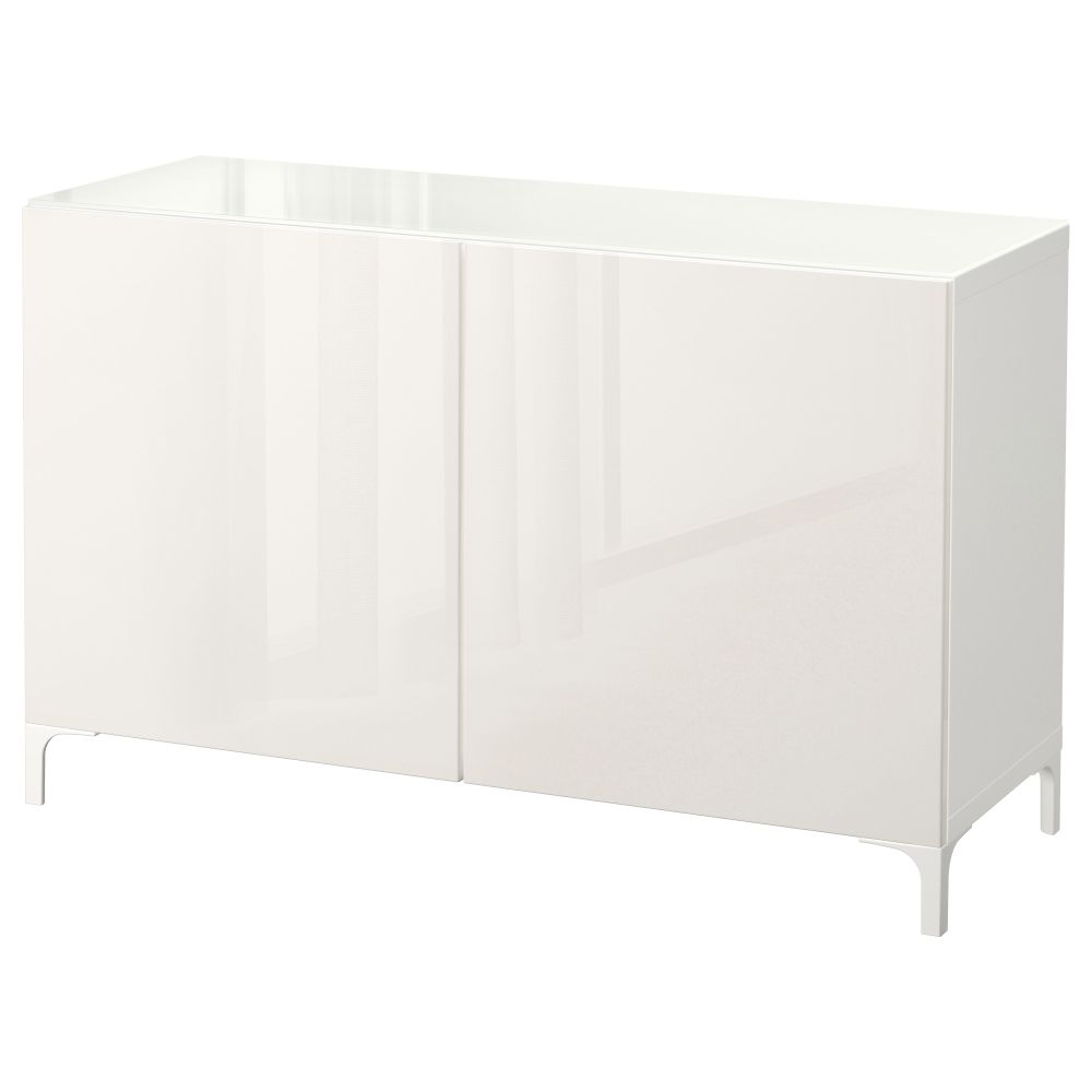 Комбинация для хранения с дверцами БЕСТО, белый, Сельсвикен глянцевый/белый (120x40x74 см) - фото 1