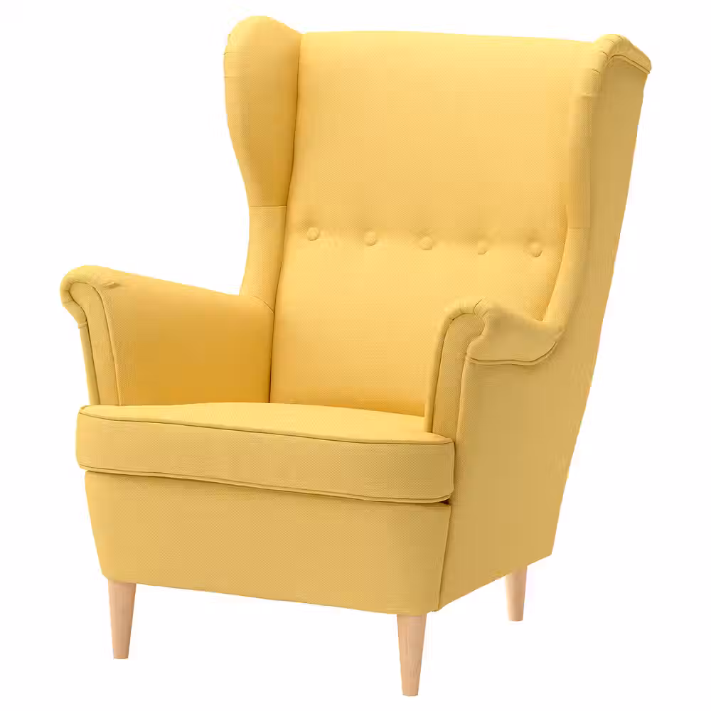 STRANDMON Кресло с подголовником - Tibbleby желтый - схема-чертеж с размерами