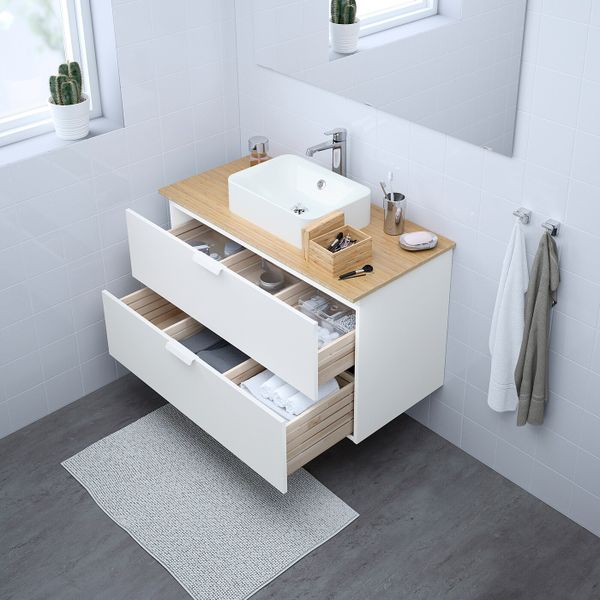 Шкаф со столешницей 45x32 раковина, белый/бамбук БРОГРУНД смеситель 102x49x72 см IKEA GODMORGON/TOLKEN ГОДМОРГОН/ТОЛКЕН / HÖRVIK - схема-чертеж с размерами