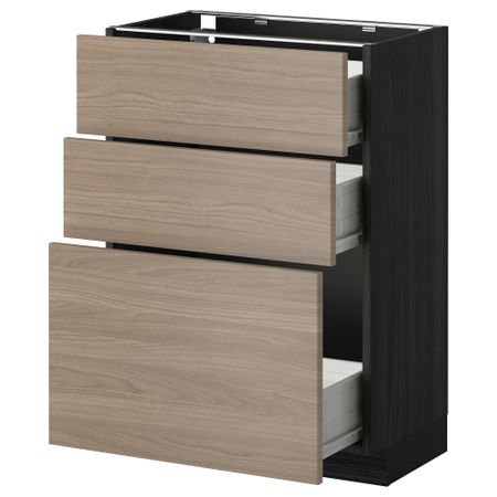 Напольный шкаф с 3 ящиками МЕТОД / ФОРВАРА, черный, Брокхульт светло-серый