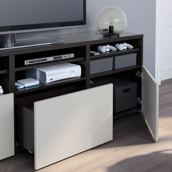 Шкаф для ТВ, комбинированный, стекляные дверцы, черно-коричневый Синдвик, Лаппвикен светло-серый прозрачное стекло 180x40x192 см - фото 3