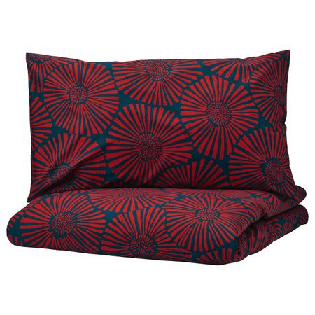 Пододеяльник и 1 наволочка, темно-синий, красный 150x200/50x70 см IKEA СТЭРНТЮЛЬПАН 004.433.90