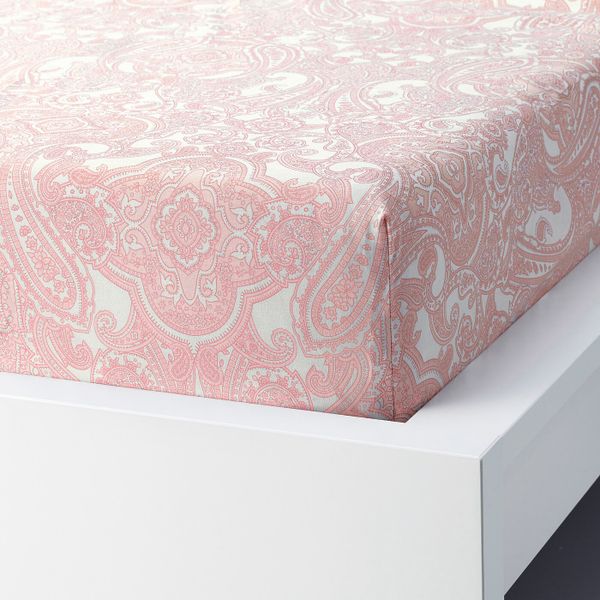 Простыня натяжная, белый, розовый 160x200 см IKEA ЙЭТТЕВАЛЛМО 804.365.93 - фото 2