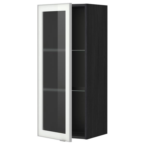 Навесной шкаф с полками, стекляными дверцы МЕТОД, черный, Ютис матовое стекло - схема-чертеж с размерами