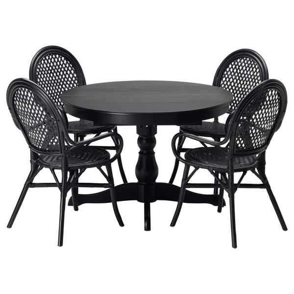 Стол и 4 стула ИНГАТОРП / ЭЛЬМСТА, черный, ротанг черный (110 см) - фото 1