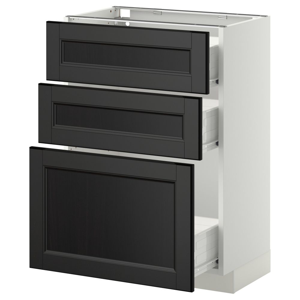 Напольный шкаф с 3 ящиками МЕТОД / ФОРВАРА, белый, Лаксарби черно-коричневый - схема-чертеж с размерами