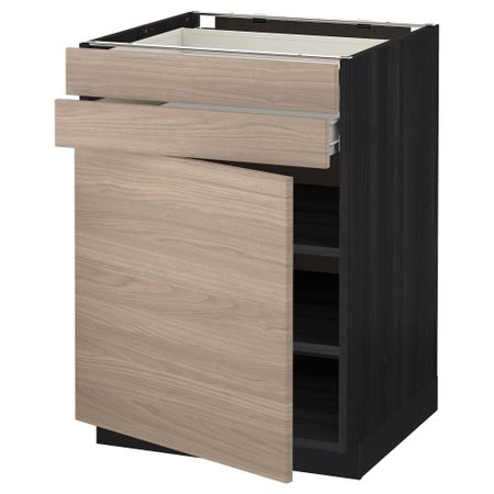 Напольный шкаф с дверцей, 2 ящиками МЕТОД / ФОРВАРА, черный, Брокхульт светло-серый