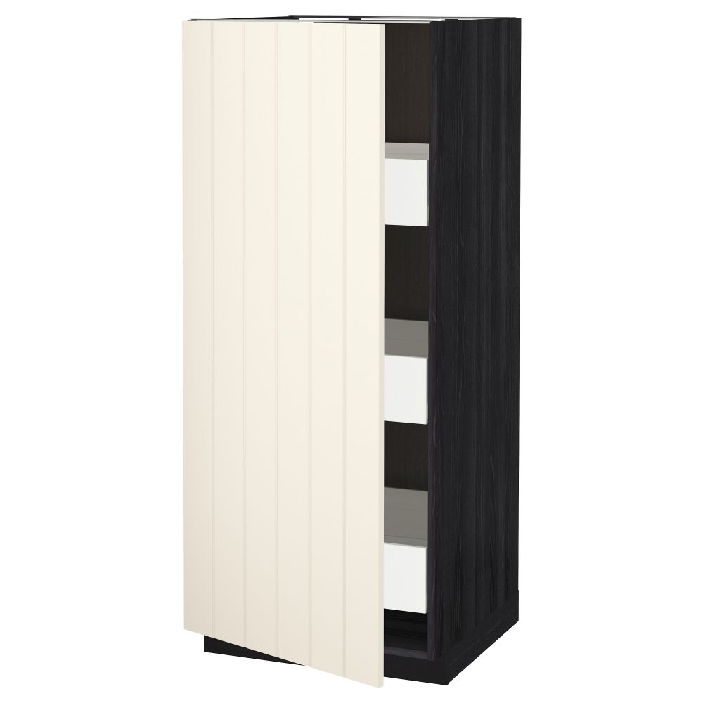 Высокий шкаф с ящиками МЕТОД / ФОРВАРА, черный, Хитарп белый с оттенком (60x60x140 см) - схема-чертеж с размерами