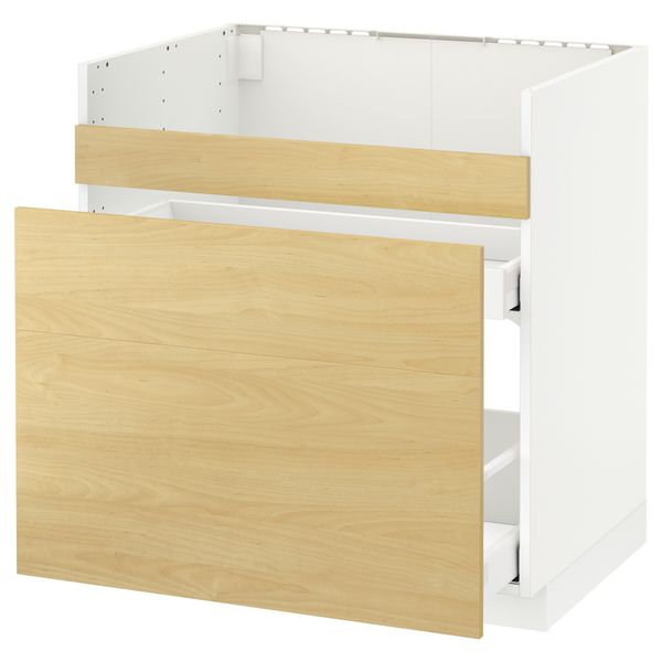Напольный шкаф под мойку ДУМШЁ, 3 фасада, 2 ящика МЕТОД / МАКСИМЕРА, белый, Тингсрид береза - схема-чертеж с размерами