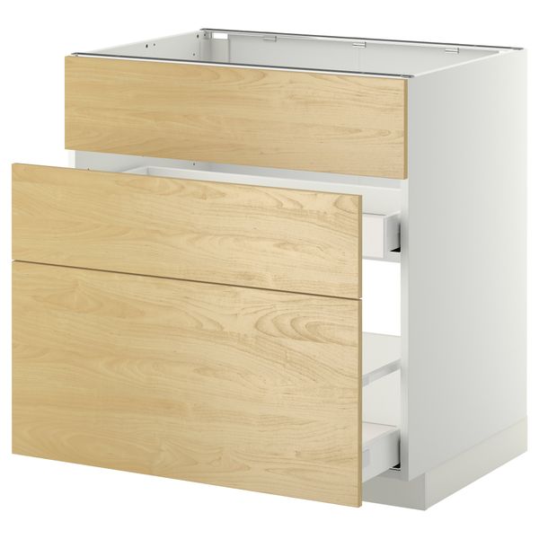 Напольный шкаф под мойку + 3 фронтальных панели, 2 ящика МЕТОД / МАКСИМЕРА, белый, Тингсрид береза - схема-чертеж с размерами