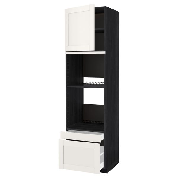 Высокий шкаф для духовки комбинированный, духовка + дверца, 2 ящика МЕТОД / МАКСИМЕРА, черный, Сэведаль белый - схема-чертеж с размерами