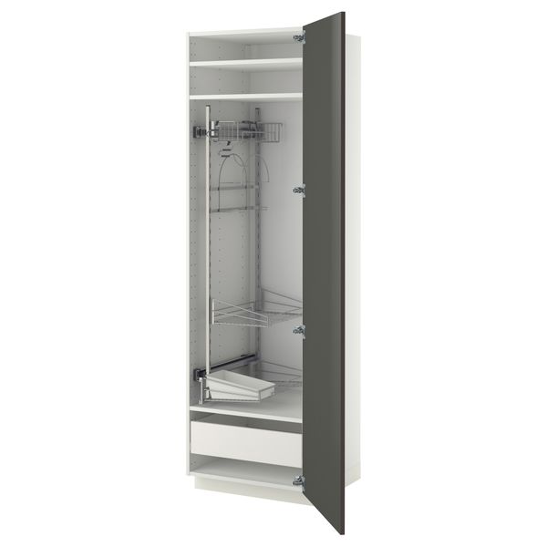 Высокий шкаф с отделением для аксессуаров, для уборки МЕТОД / ФОРВАРА, белый, Рингульт серый - фото 1