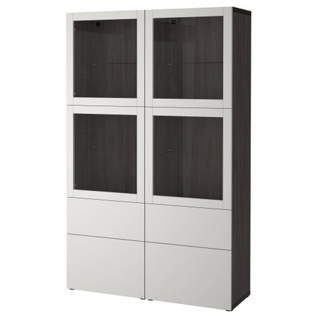 Комбинация для хранения со стеклянными дверцами БЕСТО, черно-коричневый Синдвик, Лаппвикен светло-серый прозрачное стекло