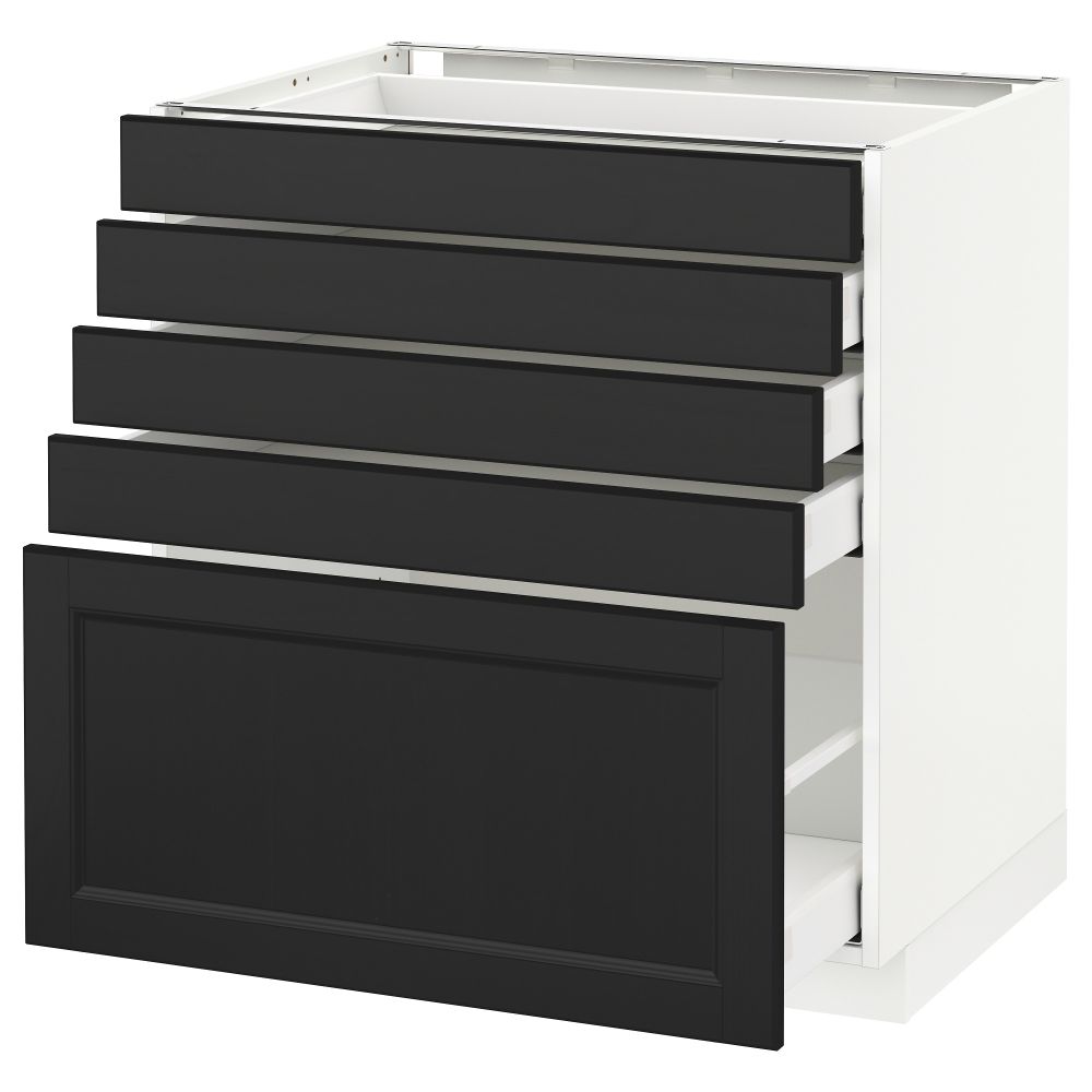 Напольный шкаф с 5 ящиками МЕТОД / МАКСИМЕРА, белый, Лаксарби черно-коричневый - схема-чертеж с размерами