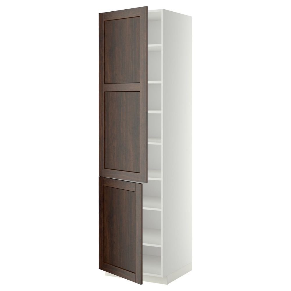 Высокий шкаф с полками, 2 дверцы, белый/Эдсерум коричневый 60x60x220 см IKEA METOD МЕТОД 294.459.87 - фото 1