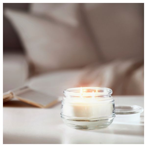 Ароматическая свеча в стакане, 2 фитиля ЛУГГА, Свежее белье, белый (10 см) - фото 2