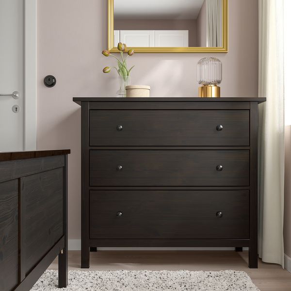 HEMNES Комод с 3 ящиками - черно-коричневый 108x96 см - фото 2