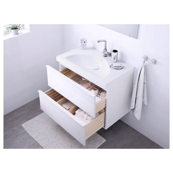 Шкаф для раковины с 2 ящиками ГОДМОРГОН / ЭДЕБОВИКЕН, глянцевый белый (80x49x64 см) - фото 3