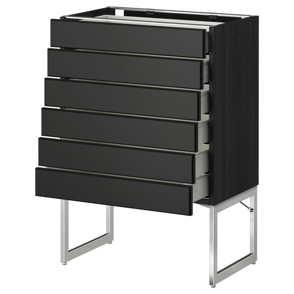 Напольный шкаф 6 фронтальных панелей, 6 нижних ящиков МЕТОД / МАКСИМЕРА, черный, Лаксарби черно-коричневый - схема-чертеж с размерами