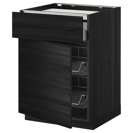 Напольный шкаф для варочной панели, ящик, 2 проволочных корзины МЕТОД / МАКСИМЕРА, черный, Тингсрид черный (60x60 см)