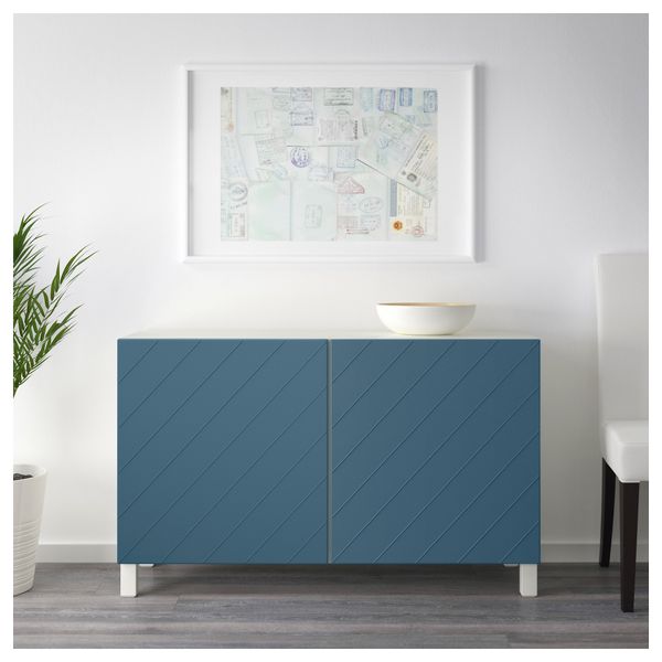 Комбинация для хранения с дверцами БЕСТО, белый, Халлставик темно-синий (120x40x74 см) - схема-чертеж с размерами