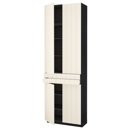 Высокий шкаф + полки, 2 ящика, 4 дверцы МЕТОД / МАКСИМЕРА, черный, Хитарп белый с оттенком (80x37x240 см)