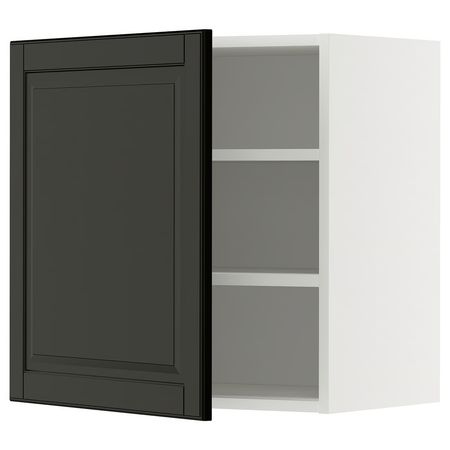 METOD Навесной шкаф с полками - белый/Bodbyn чёрный 60x60 см