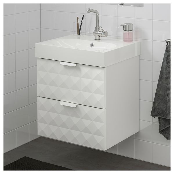 Шкаф для раковины с 2 ящиками ГОДМОРГОН / БРОВИКЕН, Решён белый (61x49x68 см) - схема-чертеж с размерами