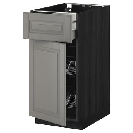 Напольный шкаф с проволочной корзиной, ящиком, дверью МЕТОД / МАКСИМЕРА, черный, Будбин серый
