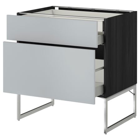 Напольный шкаф 2 фронтальных панели, 2 нижних,1 встроенный ящик МЕТОД / МАКСИМЕРА, черный, Веддинге серый