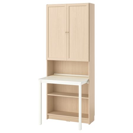 Стеллаж с письменным столом, под березу, белый, 80x202 см IKEA BILLY БИЛЛИ, OXBERG ОКСБЕРГ 795.639.35