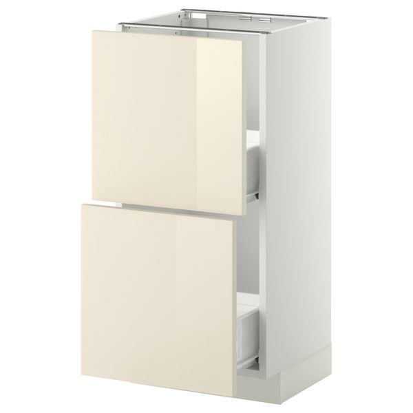 Напольный шкаф с 2 ящиками МЕТОД / ФОРВАРА, белый, Рингульт кремовый - схема-чертеж с размерами