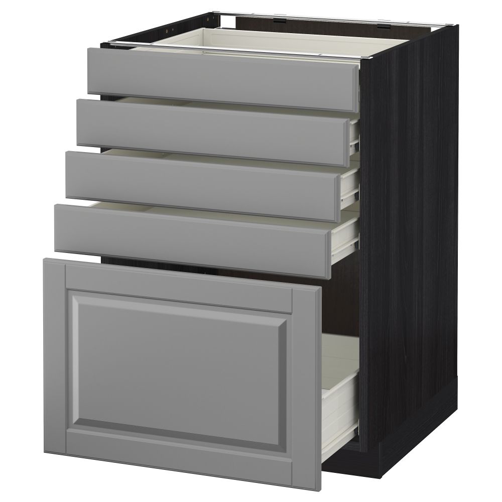 Напольный шкаф с 5 ящиками МЕТОД / ФОРВАРА, черный, Будбин серый - схема-чертеж с размерами