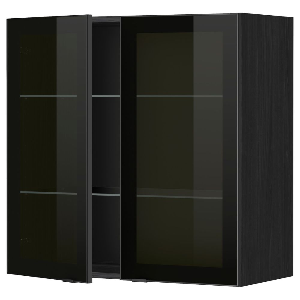 Навесной шкаф с полками, 2 стекло дв, черный/Ютис дымчатое стекло 80x80 см IKEA МЕТОД 893.306.10 - схема-чертеж с размерами