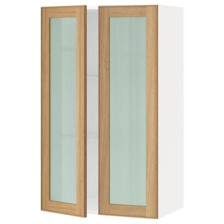 Навесной шкаф с полками, 2 стекло дв, белый/Экестад дуб 60x100 см IKEA METOD МЕТОД 792.255.44