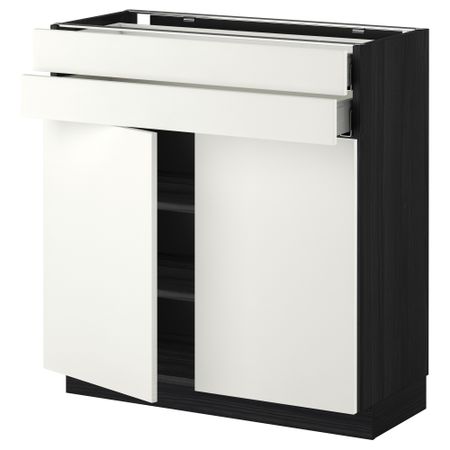 Напольный шкаф, 2 дверцы, 2 ящика МЕТОД / МАКСИМЕРА, черный, Хэггеби белый