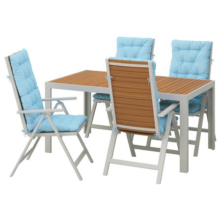 Стол + 4 кресла, для/сада, светло-коричневый/Куддарна голубой 156x90 см IKEA SJÄLLAND ШЭЛЛАНД 692.918.17