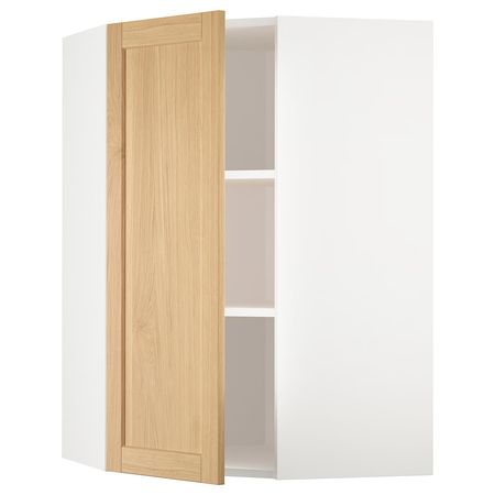 METOD Угловой навесной шкаф с полками - белый/Forsbacka дуб 68x100 см