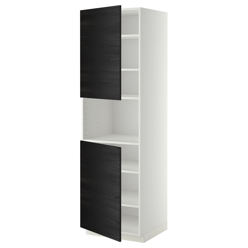 Высокий шкаф для/СВЧ, 2 дверцы/полки, белый, Тингсрид черный 60x60x200 см IKEA МЕТОД 092.333.78 - схема-чертеж с размерами