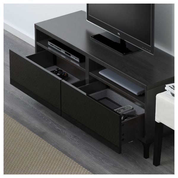 Тумба для ТВ с ящиками БЕСТО, черно-коричневый, Сельсвикен глянцевый/черный (120x40x48 см) - фото 3