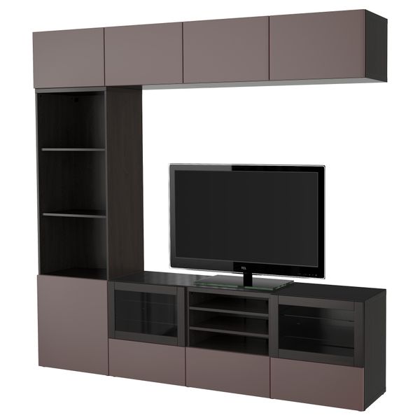 Шкаф для ТВ, комбинированный, стекляные дверцы БЕСТО, черно-коричневый, Вальвикен темно-коричневый, прозрачное стекло - фото 1