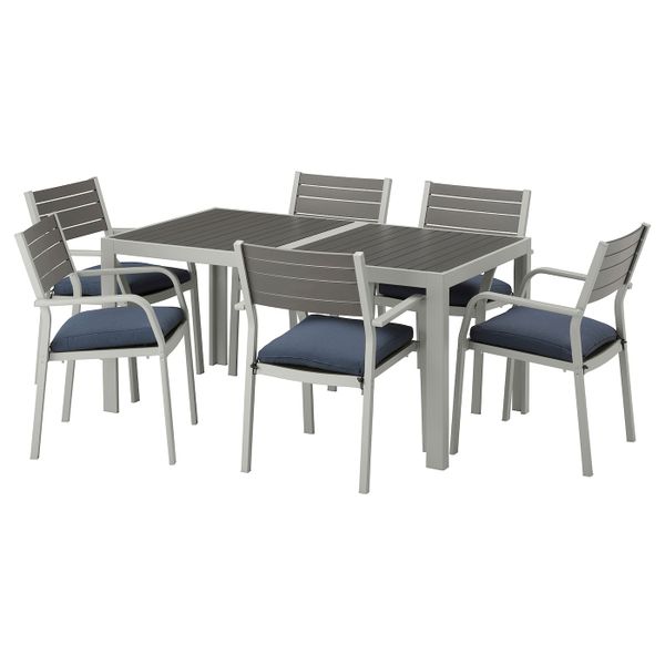 Стол + 6 кресел,д/сада, темно-серый/ФРЁСЁН/ДУВХОЛЬМЕН синий 156x90 см IKEA ШЭЛЛАНД 692.665.54 - фото 1