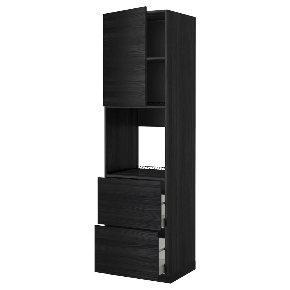 Высокий шкаф для духовки + дверца, 2 форнтальных, 2 высоких ящ, черный, Тингсрид черный 60x60x220 см IKEA МЕТОД / МАКСИМЕРА - фото 1