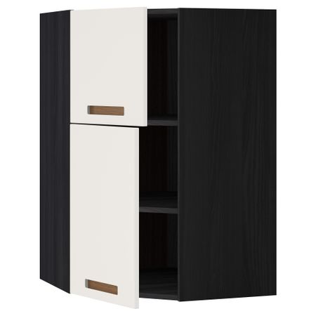 Угловой навесной шкаф + полки, 2 дверцы МЕТОД, черный, Мэрста белый (68x100 см)