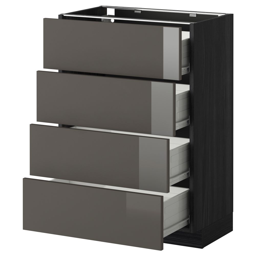 Напольный шкаф 4 фронтальных панели, 4 ящика МЕТОД / ФОРВАРА, черный, Рингульт серый - схема-чертеж с размерами