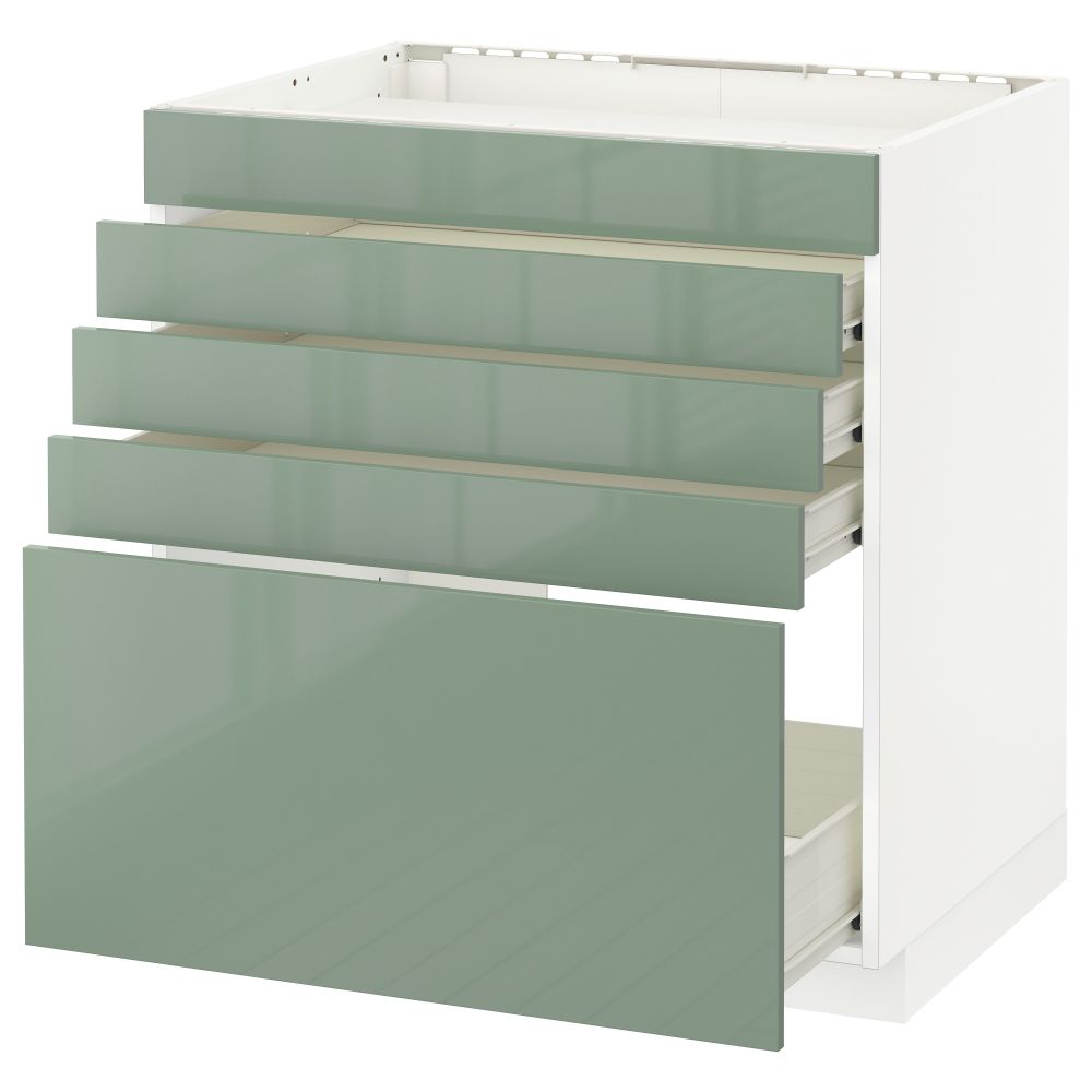 Напольный шкаф для варочной панели, 5 фасадов, 4 ящиков МЕТОД / ФОРВАРА, белый, Калларп светло-зеленый - фото 1