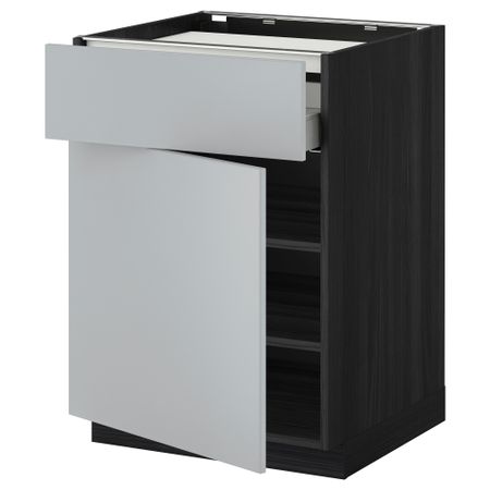 Напольный шкаф для варочной панели, ящик, полка, дверцы МЕТОД / МАКСИМЕРА, черный, Веддинге серый (60x60 см)